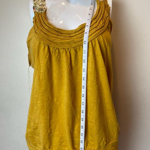 Eyelash Couture Women 100% Cotton Blouse Top Sleeveless Ruffle Neck Yellow SZ XL - Picture 4 of 6